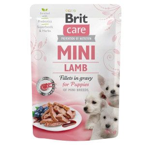 BRIT CARE DOG MINI PUPPY LAMB FILLETS konservi kucēniem Jērs mērcē 85g